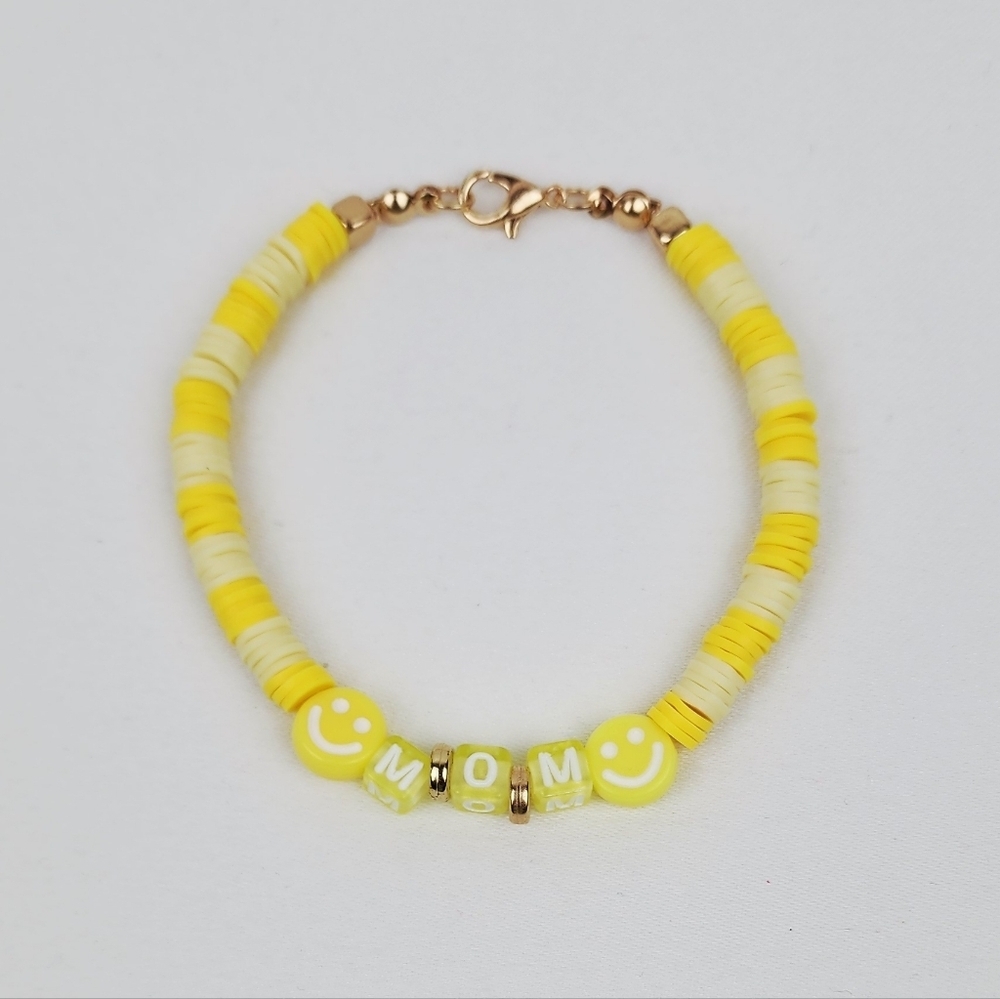 Handmade Mom Smiley Face Yellow Bracelet